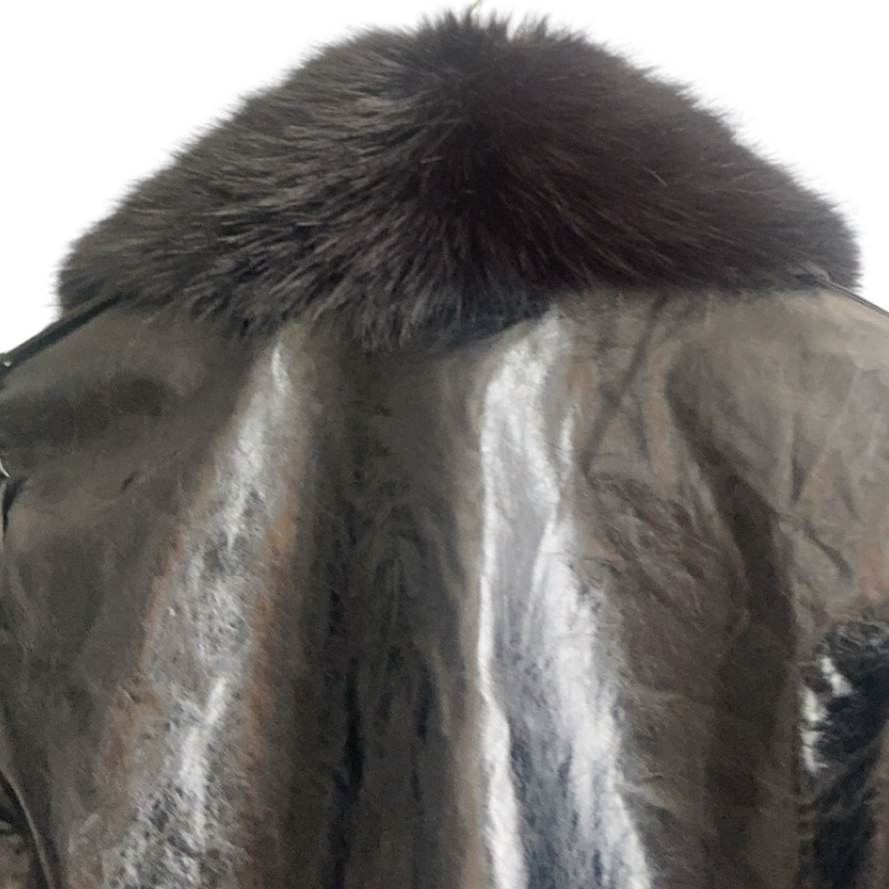 NWT‎ SHACI Black Faux Shiny Leather Fur Trim Crop Jacket Size Small - Picture 7 of 7